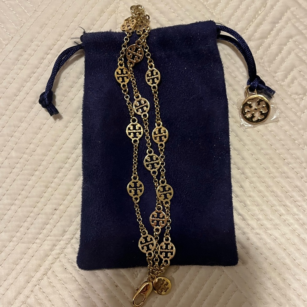 Tory Burch Logo Gold Chain Bracelet and Necklace